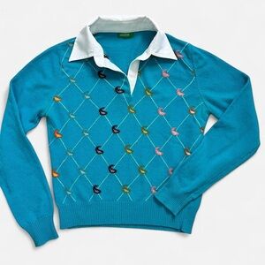 Vintage Blue Benetton Sweater with White Collar